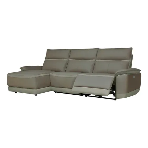 Canapé d'angle relax DOUGLAS angle gauche cuir/tissu taupe vue de profil