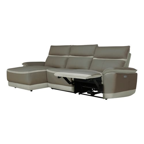 Canapé d'angle relax DOUGLAS angle gauche cuir/tissu taupe