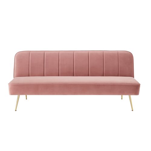 Banquette-lit clic-clac LILY 3 places en velours rose - couchage rapide vue de face