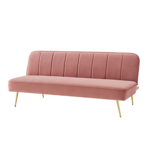 Banquette-lit clic-clac LILY 3 places en velours rose - couchage rapide vue de profil
