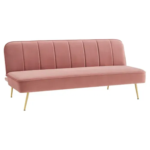 Banquette-lit clic-clac LILY 3 places en velours rose - couchage rapide vue 3/4