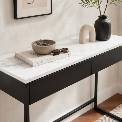 Console 2 tiroirs L.110cm MINA imitation marbre et acier