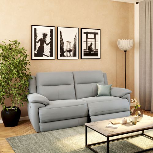 Canapé 3 places 2 relax électrique CURTISS III tissu gris clair