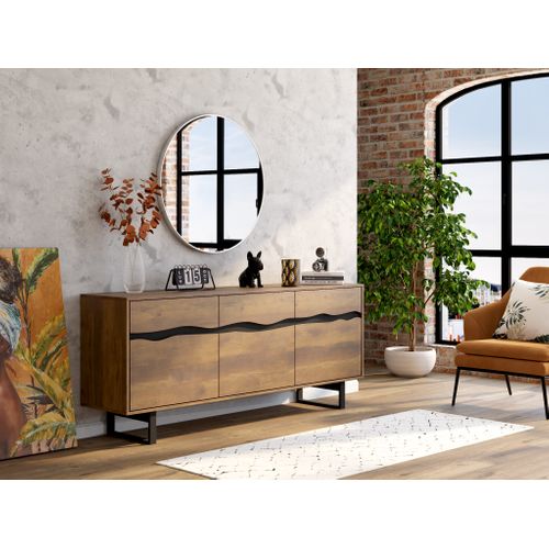 Buffet 3 portes 3 tiroirs 180 cm OLKEN 2 imitation chêne et noir