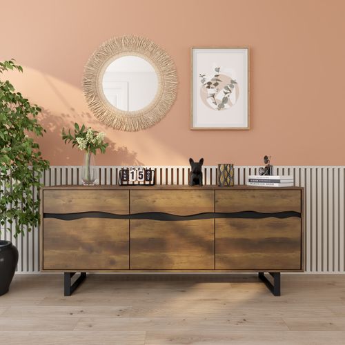 Buffet 3 portes 3 tiroirs 180 cm OLKEN 2 imitation chêne et noir