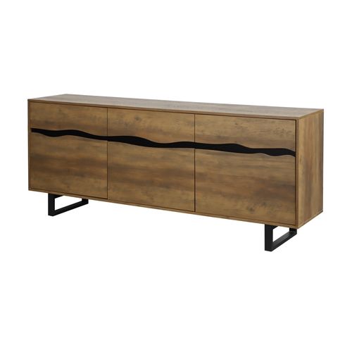 Buffet 3 portes 3 tiroirs 180 cm OLKEN 2 imitation chêne et noir