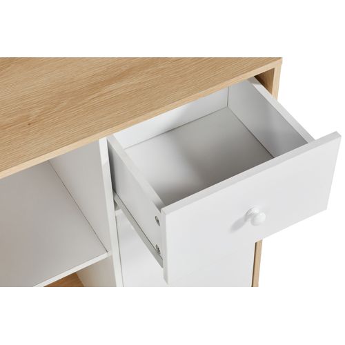 Rangement 2 portes 1 tiroir INGO blanc et imitation chêne