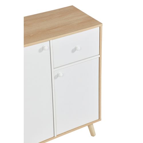 Rangement 2 portes 1 tiroir INGO blanc et imitation chêne