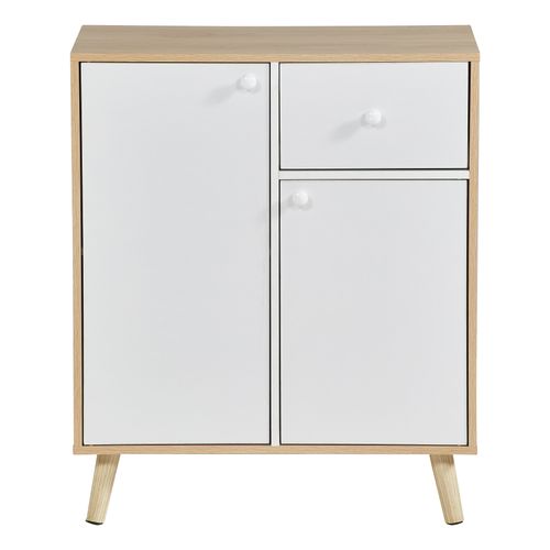 Rangement 2 portes 1 tiroir INGO blanc et imitation chêne