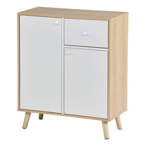 Rangement 2 portes 1 tiroir INGO blanc et imitation chêne