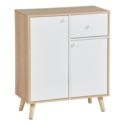 Rangement 2 portes 1 tiroir INGO blanc et imitation chêne