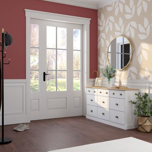 Range-tout 9 tiroirs STANFORD blanc et pin vue d'ambiance 1