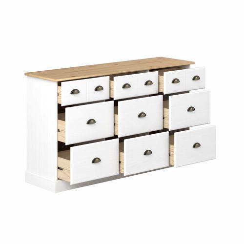 Range-tout 9 tiroirs STANFORD blanc et pin