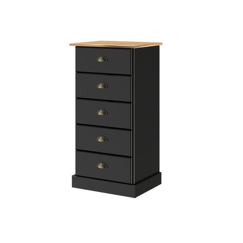 Chiffonier 5 tiroirs STANFORD noir et pin