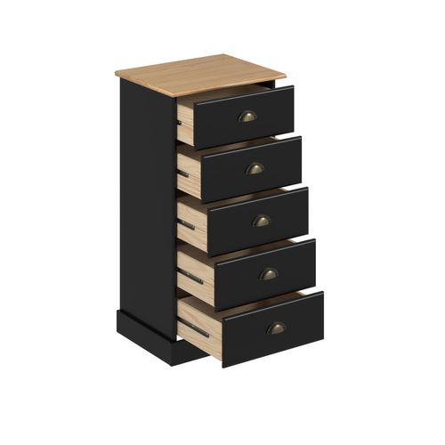 Chiffonier 5 tiroirs STANFORD noir et pin