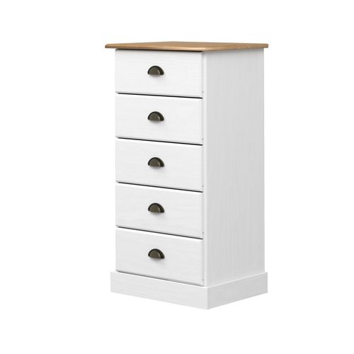 Chiffonier 5 tiroirs STANFORD blanc et pin