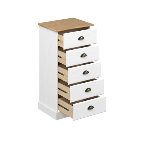 Chiffonier 5 tiroirs STANFORD blanc et pin