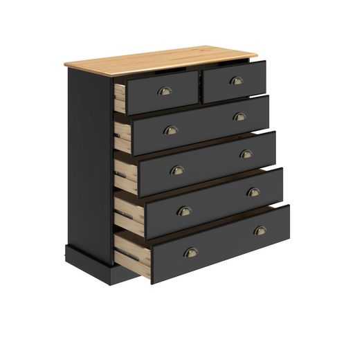 Commode 4+2 tiroirs STANFORD noir et miel