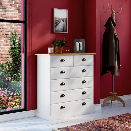 Commode 4+2 tiroirs STANFORD blanc et miel