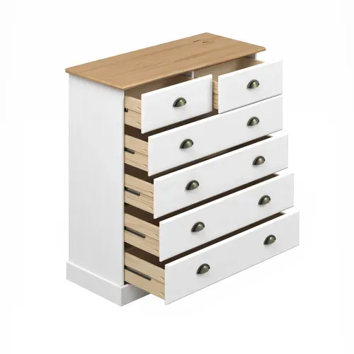 Commode 4+2 tiroirs STANFORD blanc et miel