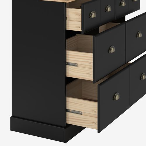 Range-tout 6 tiroirs STANFORD noir et pin vue accessoires