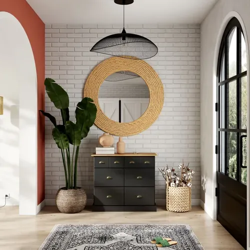 Range-tout 6 tiroirs STANFORD noir et pin vue d'ambiance 1