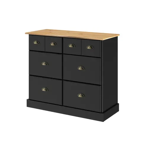 Range-tout 6 tiroirs STANFORD noir et pin vue de profil