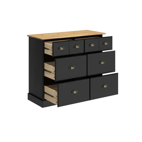 Range-tout 6 tiroirs STANFORD noir et pin