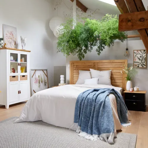 Chevet 2 tiroirs STANFORD pin noir/miel vue d'ambiance 1