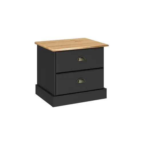 Chevet 2 tiroirs STANFORD pin noir/miel vue 3/4