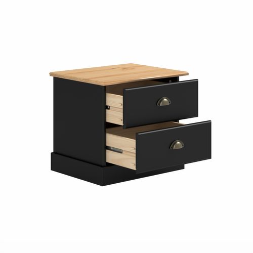Chevet 2 tiroirs STANFORD pin noir/miel