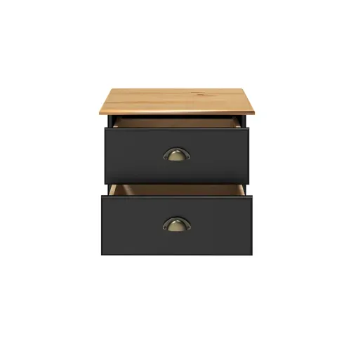 Chevet 2 tiroirs STANFORD pin noir/miel