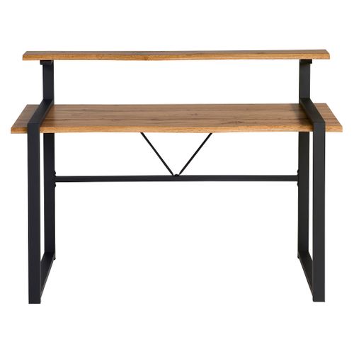 Bureau avec réhausse LARRY imitation chêne et noir vue de face