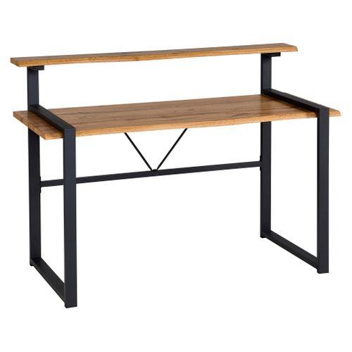 Bureau avec réhausse LARRY imitation chêne et noir vue 3/4