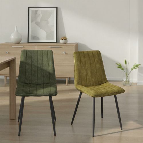 Lot de 2 chaises DIANE en velours kaki vue d'ambiance 1