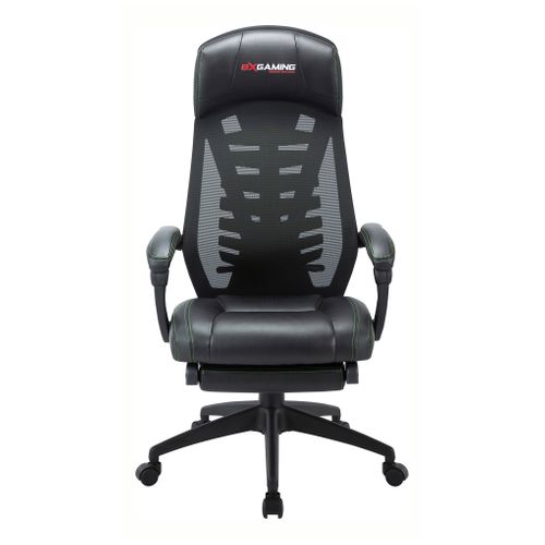 Fauteuil gamer et repose pieds BXGAMING Stormy noir et vert vue de face