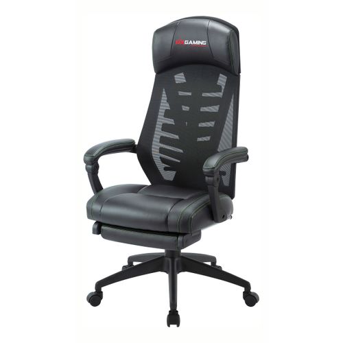 Fauteuil gamer et repose pieds BXGAMING Stormy noir et vert vue de profil
