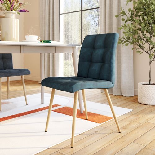 Lot de 4 chaises POKE velours bleu et gris vue d'ambiance 1