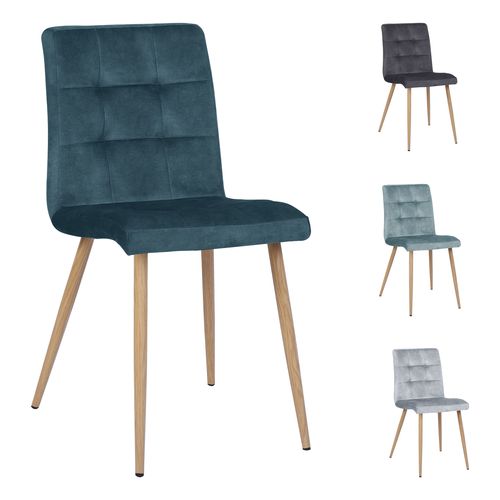 Lot de 4 chaises POKE velours bleu et gris