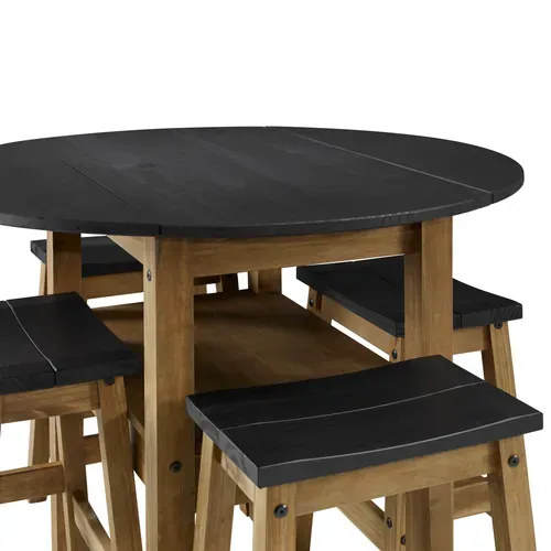 Table + 4 tabourets de bar JANE 2  bois massif/ noir vue détaillée