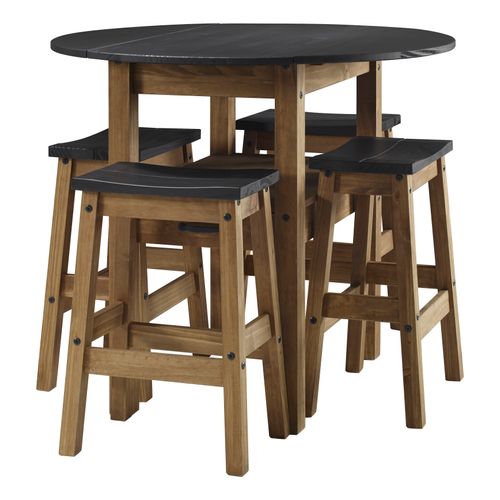 Table + 4 tabourets de bar JANE 2  bois massif/ noir vue de profil