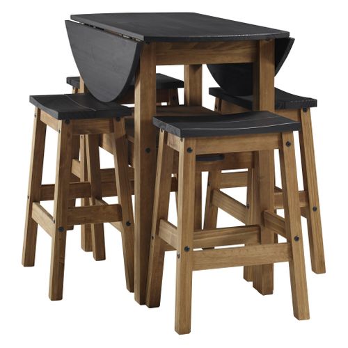 Table + 4 tabourets de bar JANE 2  bois massif/ noir vue 3/4