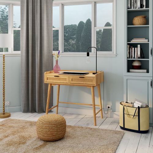 Bureau 2 tiroirs LAUSANE rotin vue d'ambiance 1