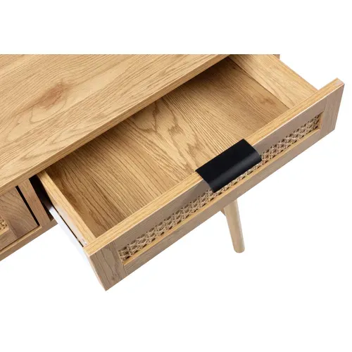 Bureau 2 tiroirs LAUSANE rotin vue détaillée