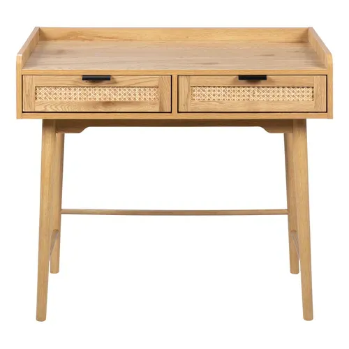 Bureau 2 tiroirs LAUSANE rotin vue de face