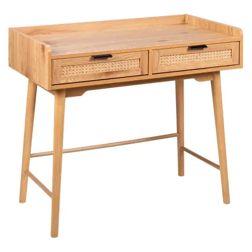 Bureau 2 tiroirs LAUSANE rotin vue 3/4