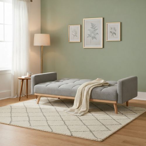 Canapé convertible 3 places ALISTER tissu gris clair