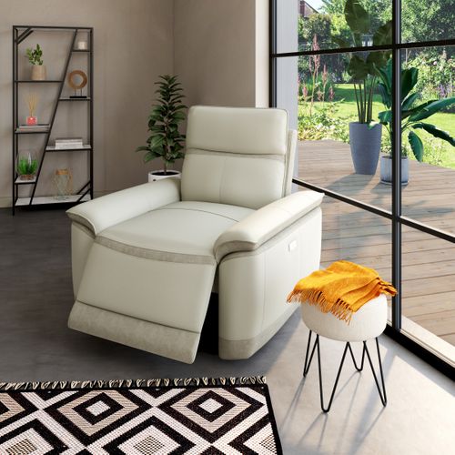 Fauteuil relax électrique électrique DOUGLAS cuir et tissu givre