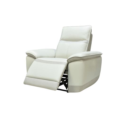 Fauteuil relax électrique électrique DOUGLAS cuir et tissu givre
