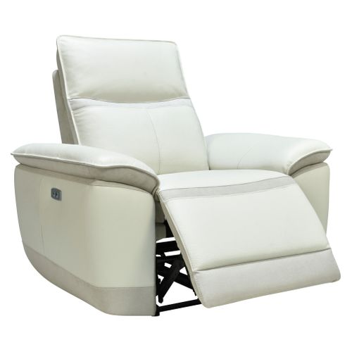 Fauteuil relax électrique électrique DOUGLAS cuir et tissu givre